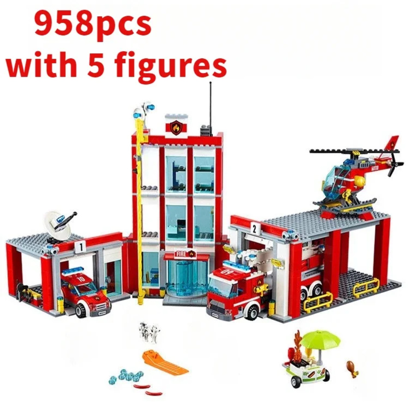 Lego Set City - 시티 소방서 헬리콥터 트럭 차고 소방관