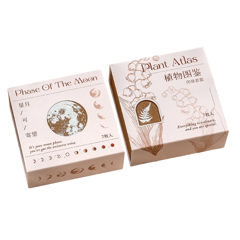 Gift Box Wrap Set - 나무 블록 인감 세트 7 조각
