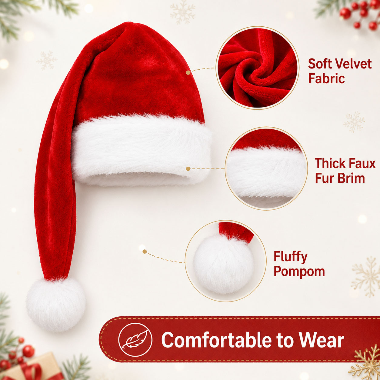 푹신한 빨간 산타 모자 세트(플러시 브림과 안감 포함) - Santa Hat Plush 리뷰 및 가격